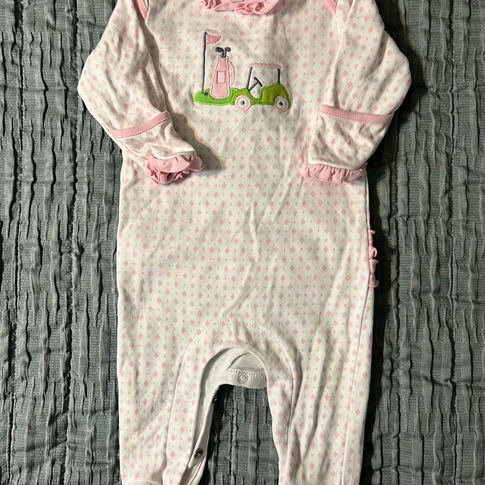 Pink and White Kids Footie with Golf Design